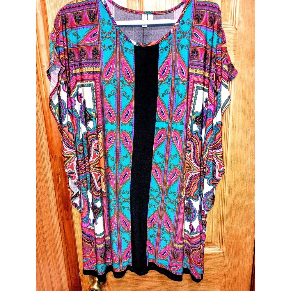 Madison Women's Tribal Boho Bohemian Batwing Cape Short Sleeve Large L Dress